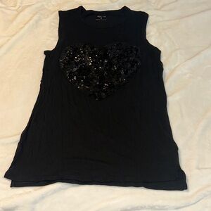 Black Sequin Heart Sleeveless Top - Women's